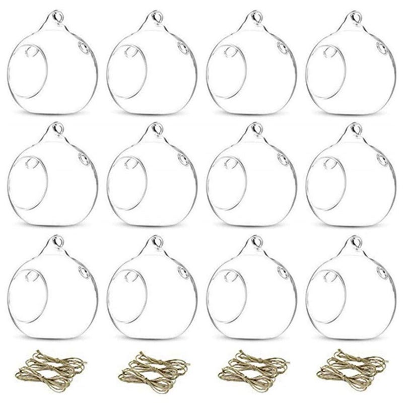 NUPTIO 12 Pcs 3.15"/ 8cm Hanging Glass Tealight Holder Globe Plant Terrariums Glass Orbs Air Plants Tea Light Candle Holders Home Decor Indoor Outdoor Garden (with 2 Holes, 9 Pcs + 3 Pcs) - Image 1